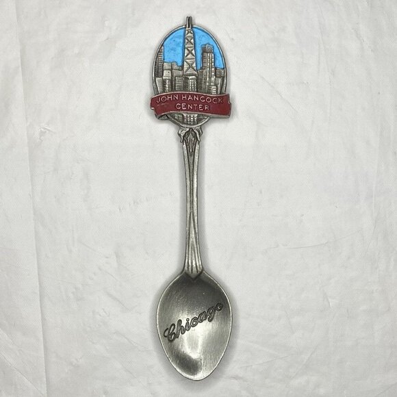 John Hancock Center Chicago VTG 5" Pewter Spoon Travel Souvenir D112 WAPW (EUC) - Picture 1 of 6